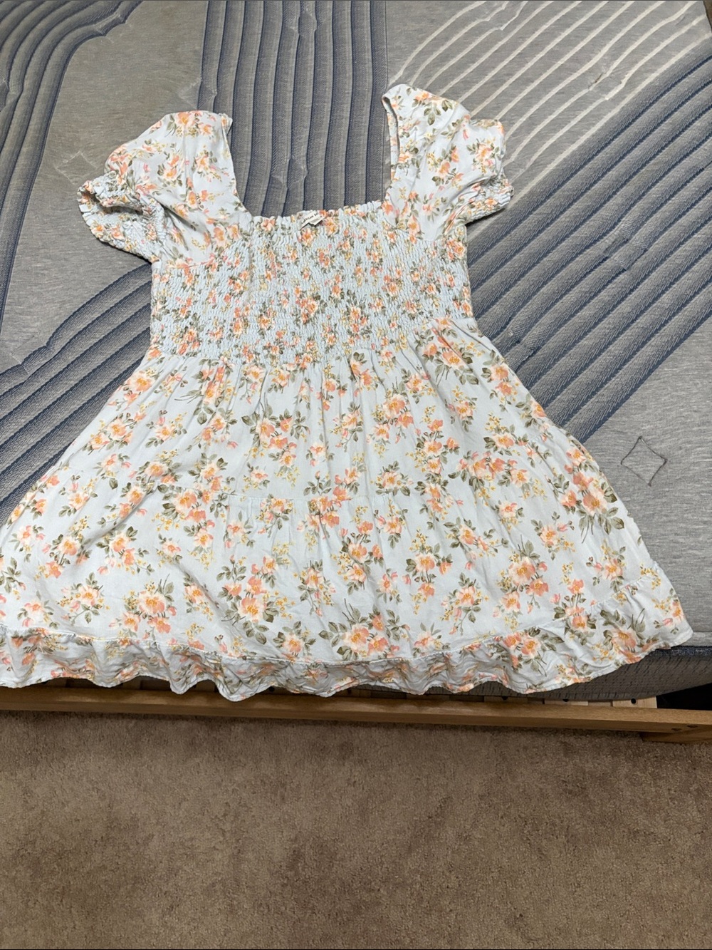 American Eagle Outfitters Pastel Blue Floral Smocked Peasant Top